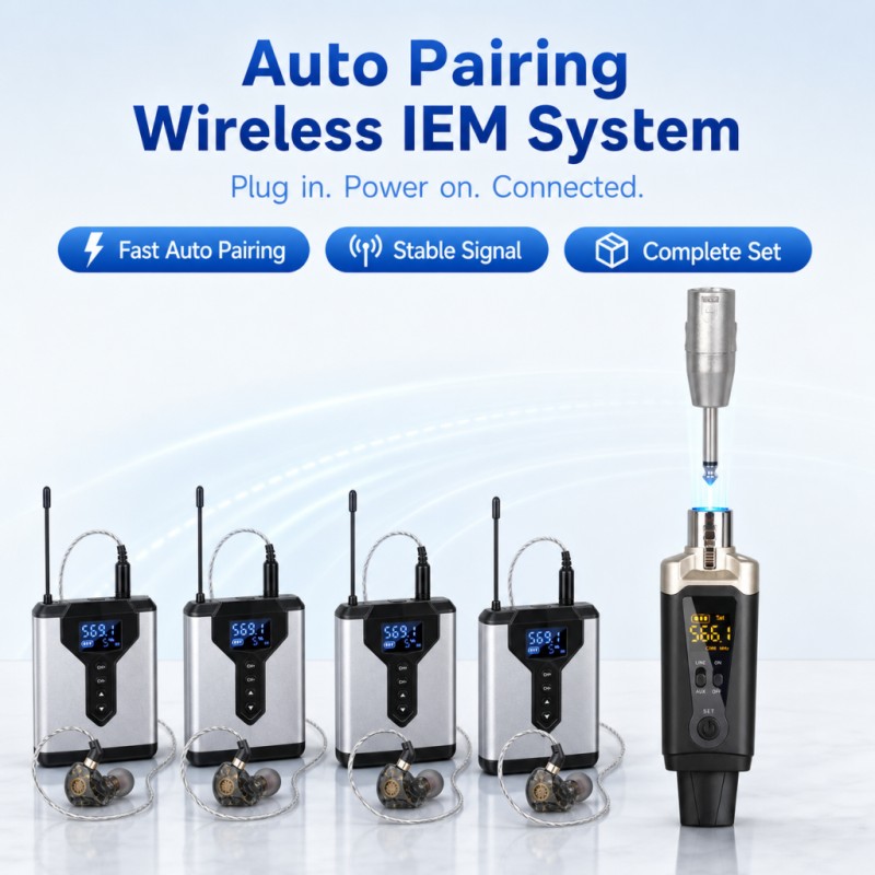 In Ear Monitor Iem - Draadloos IEM-systeem: 1 zender, 4 ontvangers,